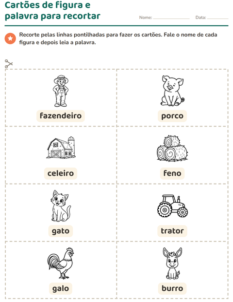 Pré-visualização da ficha de Cartões de figura e palavra com Fazenda PB para Educação infantil (pré-escola, 5-7 anos)