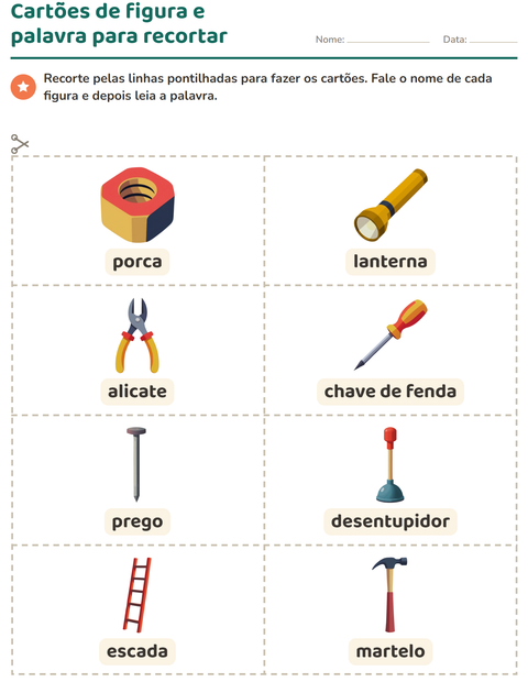 Pré-visualização da ficha de Cartões de figura e palavra com Ferramentas para Educação infantil (pré-escola, 5-7 anos)