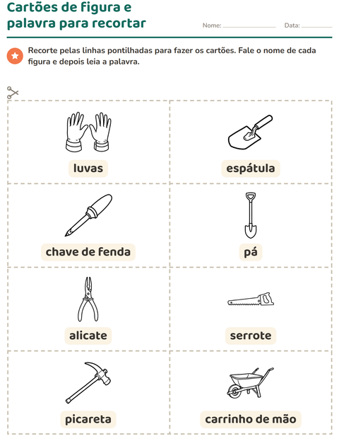 Pré-visualização da ficha de Cartões de figura e palavra com Ferramentas PB para Educação infantil (pré-escola, 5-7 anos)