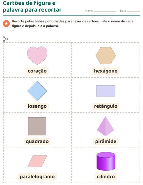 Pré-visualização da ficha de Cartões de figura e palavra com Formas para Educação infantil (pré-escola, 5-7 anos)