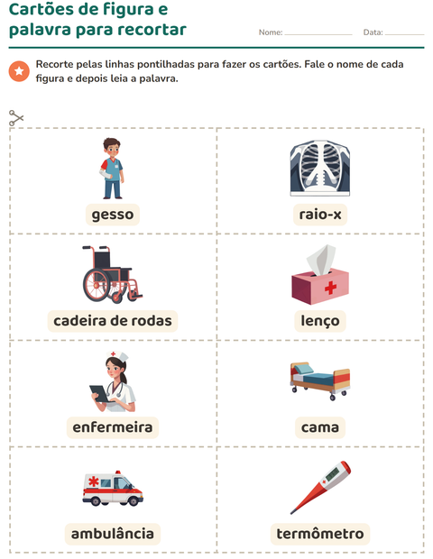 Pré-visualização da ficha de Cartões de figura e palavra com Hospital para Educação infantil (pré-escola, 5-7 anos)