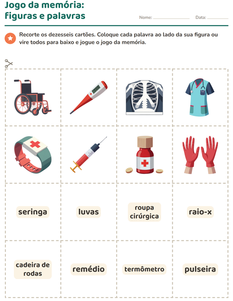 Pré-visualização da ficha de Cartões de figura e palavra com Hospital para Educação infantil (pré-escola, 5-7 anos)