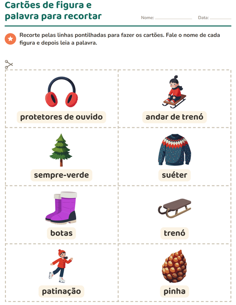 Pré-visualização da ficha de Cartões de figura e palavra com Inverno para Educação infantil (pré-escola, 5-7 anos)