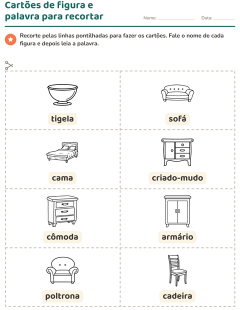 Pré-visualização da ficha de Cartões de figura e palavra com Móveis PB para Educação infantil (pré-escola, 5-7 anos)