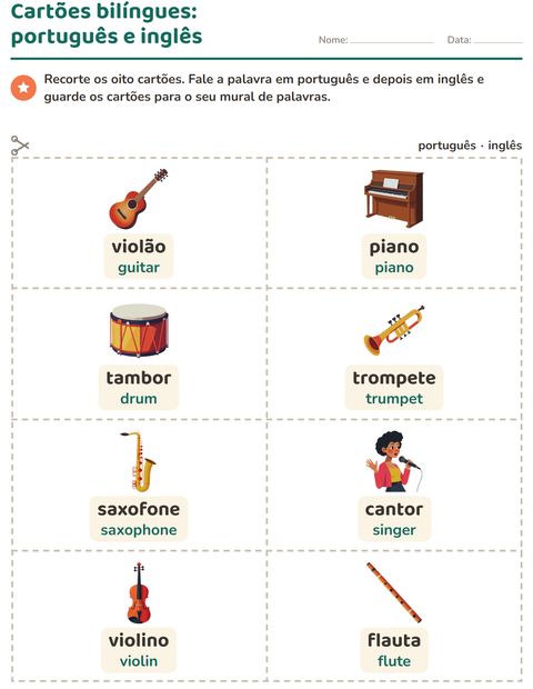 Pré-visualização da ficha de Cartões de figura e palavra com Música para Educação infantil (pré-escola, 5-7 anos)