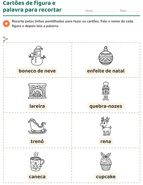 Pré-visualização da ficha de Cartões de figura e palavra com Natal P&B 2 para Educação infantil (pré-escola, 5-7 anos)