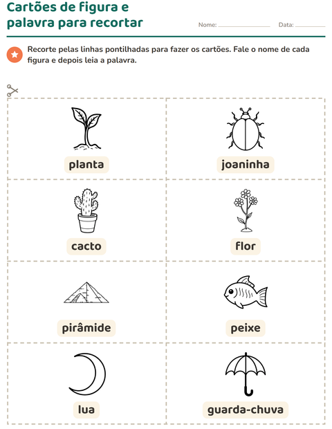 Pré-visualização da ficha de Cartões de figura e palavra com Natureza PB para Educação infantil (pré-escola, 5-7 anos)