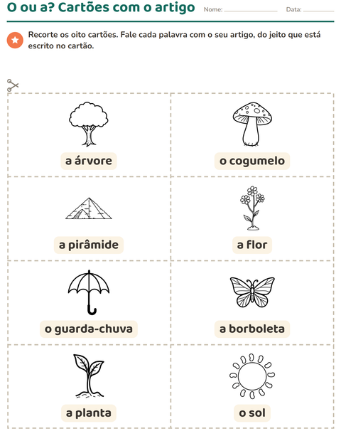Pré-visualização da ficha de Cartões de figura e palavra com Natureza PB para Educação infantil (pré-escola, 5-7 anos)