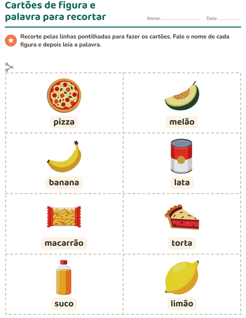Pré-visualização da ficha de Cartões de figura e palavra com No supermercado para Educação infantil (pré-escola, 5-7 anos)
