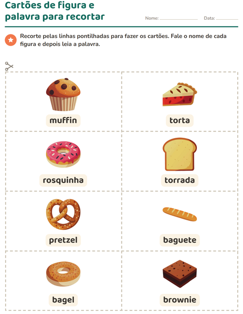 Pré-visualização da ficha de Cartões de figura e palavra com Padaria para Educação infantil (pré-escola, 5-7 anos)