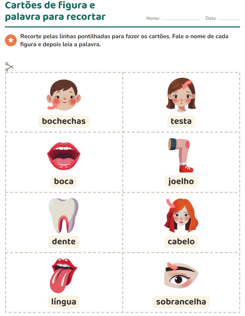 Pré-visualização da ficha de Cartões de figura e palavra com Partes do corpo para Educação infantil (pré-escola, 5-7 anos)