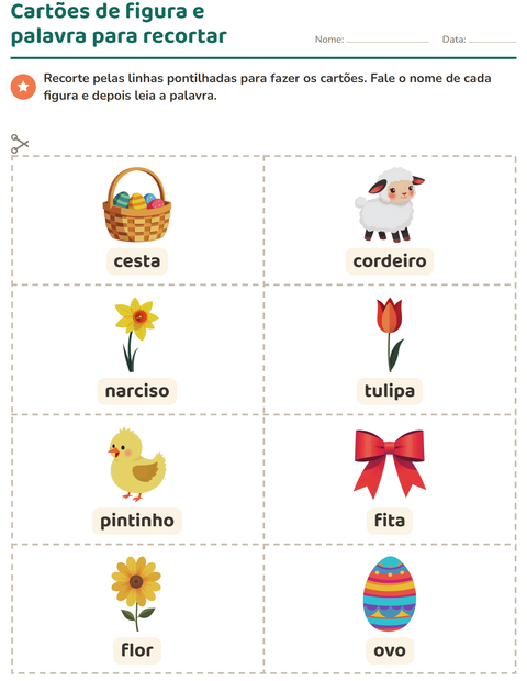 Pré-visualização da ficha de Cartões de figura e palavra com Páscoa para Educação infantil (pré-escola, 5-7 anos)