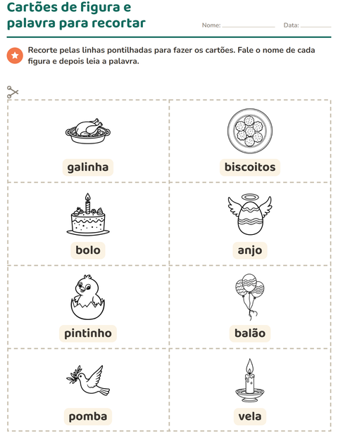 Pré-visualização da ficha de Cartões de figura e palavra com Páscoa PB 2 para Educação infantil (pré-escola, 5-7 anos)