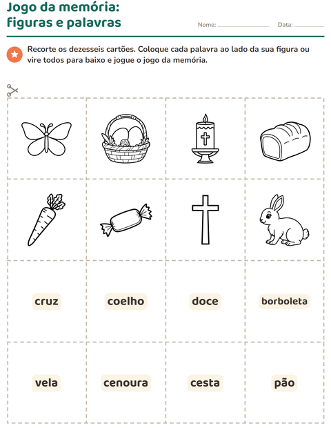 Pré-visualização da ficha de Cartões de figura e palavra com Páscoa PB para Educação infantil (pré-escola, 5-7 anos)