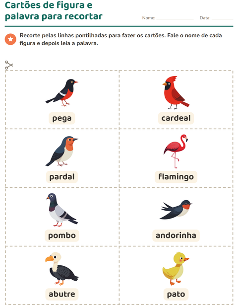 Pré-visualização da ficha de Cartões de figura e palavra com Pássaros 2 para Educação infantil (pré-escola, 5-7 anos)