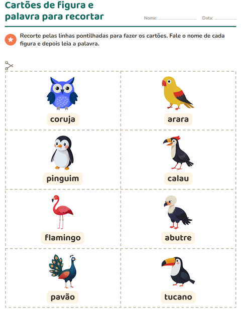 Pré-visualização da ficha de Cartões de figura e palavra com Pássaros para Educação infantil (pré-escola, 5-7 anos)