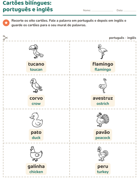 Pré-visualização da ficha de Cartões de figura e palavra com Pássaros P&B 2 para Educação infantil (pré-escola, 5-7 anos)