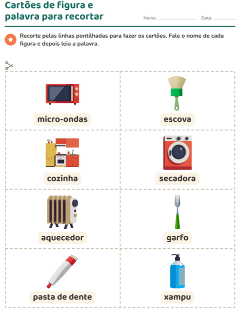 Pré-visualização da ficha de Cartões de figura e palavra com Pela casa para Educação infantil (pré-escola, 5-7 anos)