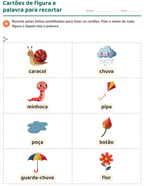 Pré-visualização da ficha de Cartões de figura e palavra com Primavera para Educação infantil (pré-escola, 5-7 anos)