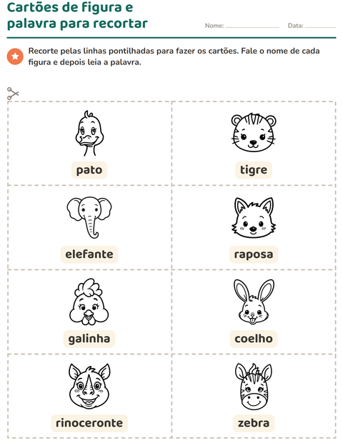 Pré-visualização da ficha de Cartões de figura e palavra com Rostos PB para Educação infantil (pré-escola, 5-7 anos)