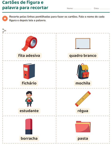 Pré-visualização da ficha de Cartões de figura e palavra com Sala de aula para Educação infantil (pré-escola, 5-7 anos)