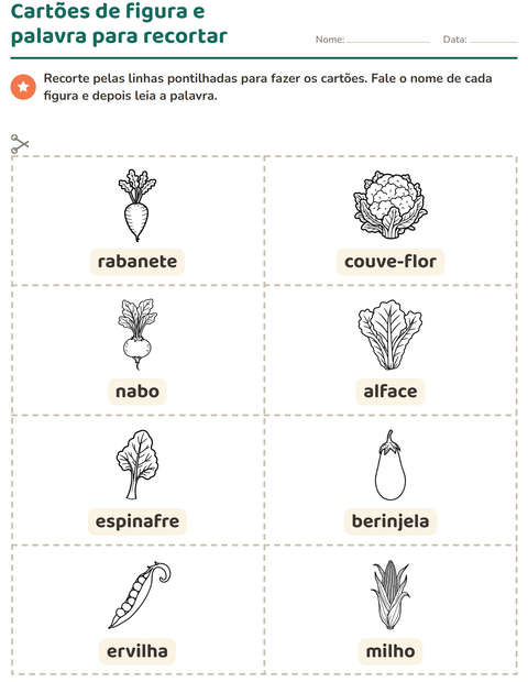 Pré-visualização da ficha de Cartões de figura e palavra com Vegetais PB 2 para Educação infantil (pré-escola, 5-7 anos)