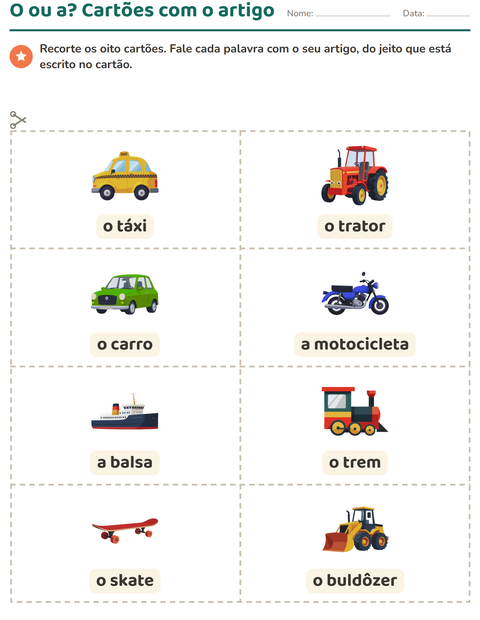 Pré-visualização da ficha de Cartões de figura e palavra com Veículos para Educação infantil (pré-escola, 5-7 anos)