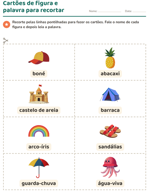 Pré-visualização da ficha de Cartões de figura e palavra com Verão para Educação infantil (pré-escola, 5-7 anos)