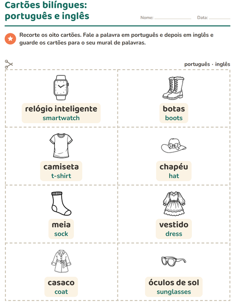 Pré-visualização da ficha de Cartões de figura e palavra com Vestuário PB para Educação infantil (pré-escola, 5-7 anos)