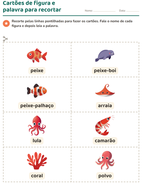 Pré-visualização da ficha de Cartões de figura e palavra com Vida marinha para Educação infantil (pré-escola, 5-7 anos)