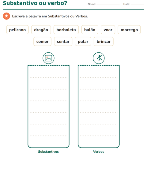Pré-visualização da ficha de Classes de palavras com Coisas que voam para 1º ano do ensino fundamental