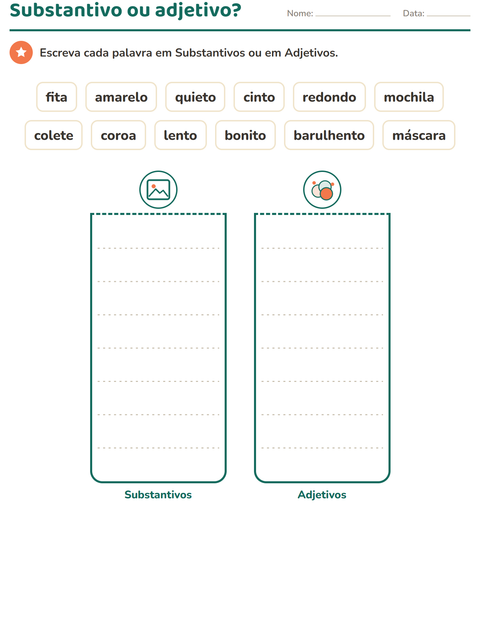Pré-visualização da ficha de Classes de palavras com Acessórios para 1º ano do ensino fundamental