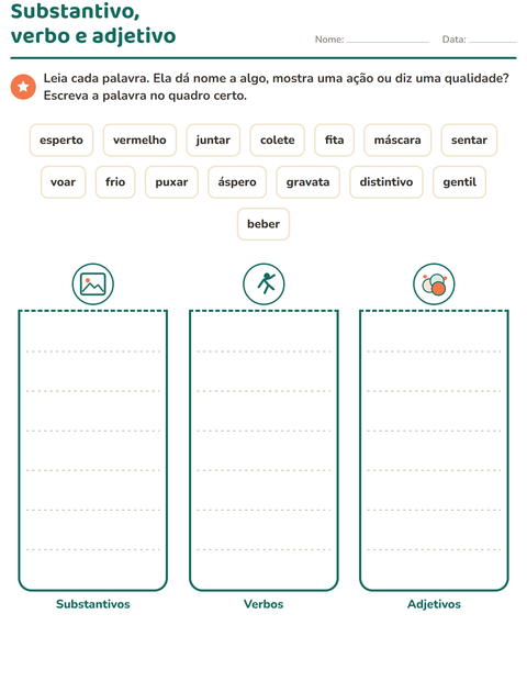 Pré-visualização da ficha de Classes de palavras com Acessórios para 2º ano do ensino fundamental