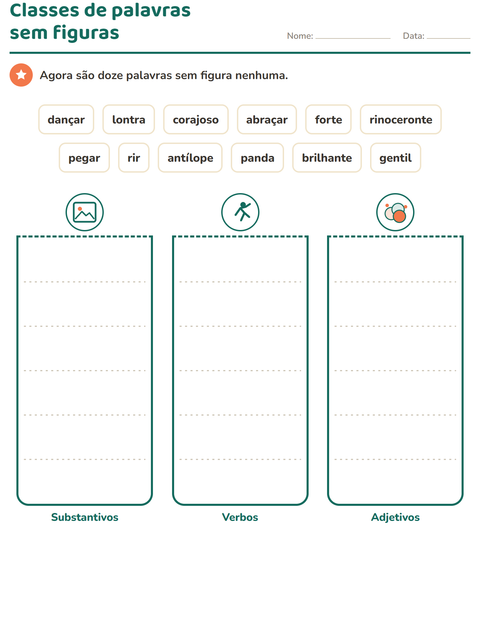 Pré-visualização da ficha de Classes de palavras com Animais do zoológico para 2º ano do ensino fundamental