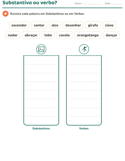 Pré-visualização da ficha de Classes de palavras com Animais para 1º ano do ensino fundamental