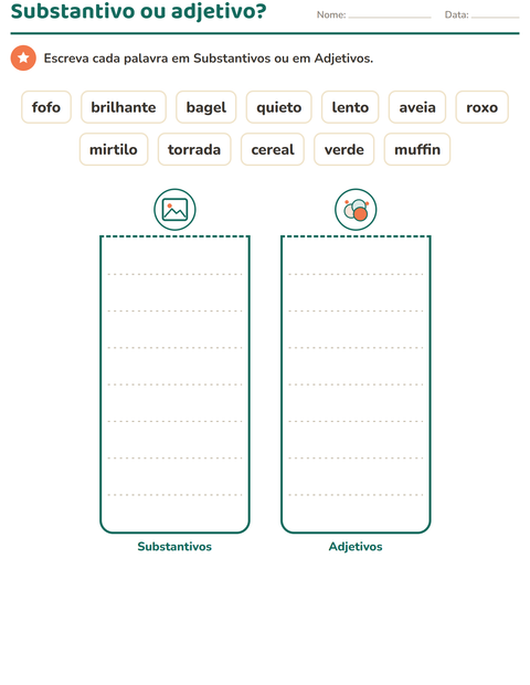 Pré-visualização da ficha de Classes de palavras com Café da manhã para 1º ano do ensino fundamental