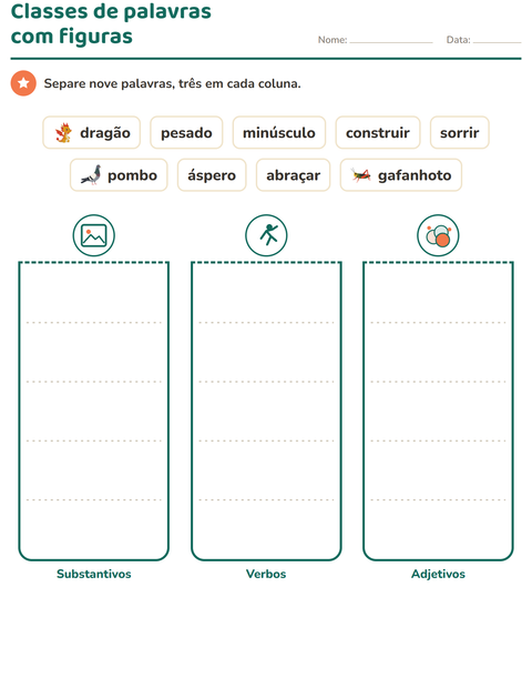Pré-visualização da ficha de Classes de palavras com Coisas que voam para 2º ano do ensino fundamental