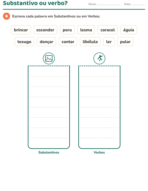 Pré-visualização da ficha de Classes de palavras com Criaturas da floresta para 1º ano do ensino fundamental