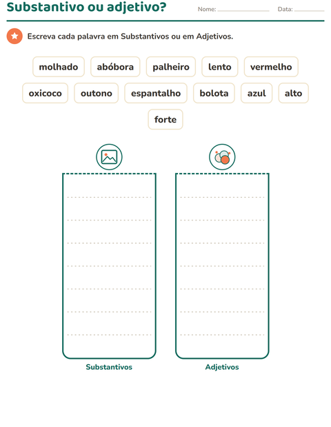 Pré-visualização da ficha de Classes de palavras com Dia de Ação de Graças para 1º ano do ensino fundamental