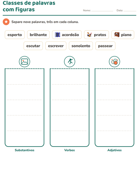 Pré-visualização da ficha de Classes de palavras com Música para 2º ano do ensino fundamental