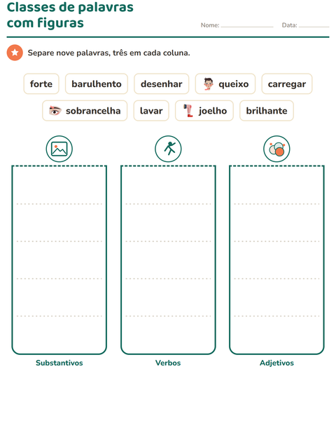 Pré-visualização da ficha de Classes de palavras com Partes do corpo para 2º ano do ensino fundamental