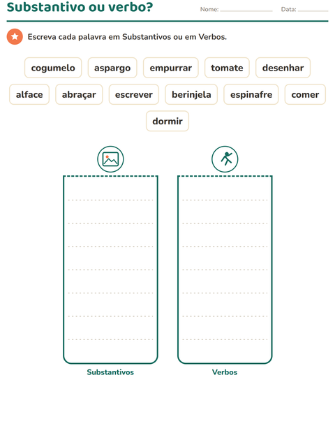 Pré-visualização da ficha de Classes de palavras com Vegetais para 1º ano do ensino fundamental