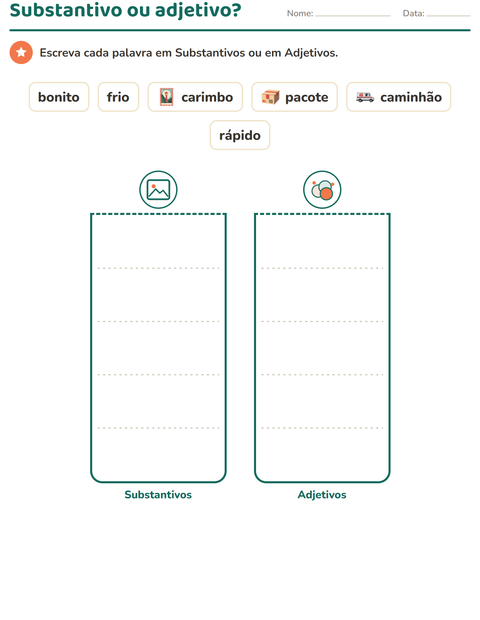 Pré-visualização da ficha de Classes de palavras com Correios para 1º ano do ensino fundamental