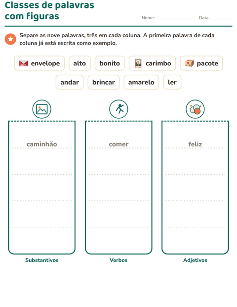 Pré-visualização da ficha de Classes de palavras com Correios para 2º ano do ensino fundamental