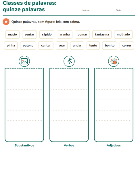 Pré-visualização da ficha de Classes de palavras com Diversos para 2º ano do ensino fundamental