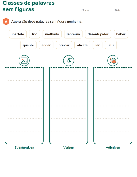 Pré-visualização da ficha de Classes de palavras com Ferramentas para 2º ano do ensino fundamental