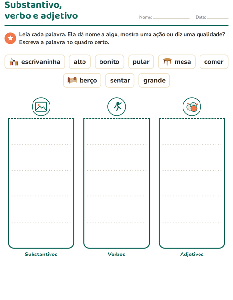 Pré-visualização da ficha de Classes de palavras com Móveis para 2º ano do ensino fundamental