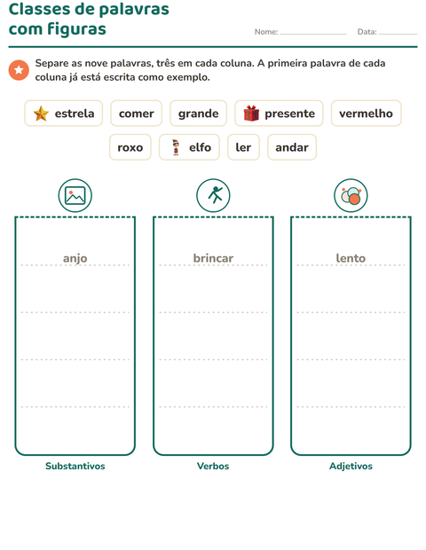 Pré-visualização da ficha de Classes de palavras com Natal para 2º ano do ensino fundamental