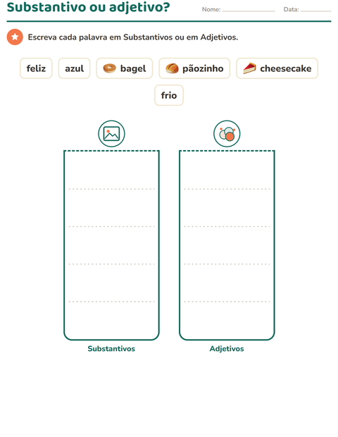 Pré-visualização da ficha de Classes de palavras com Padaria para 1º ano do ensino fundamental