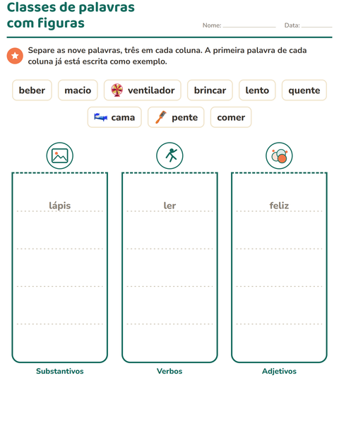 Pré-visualização da ficha de Classes de palavras com Pela casa para 2º ano do ensino fundamental